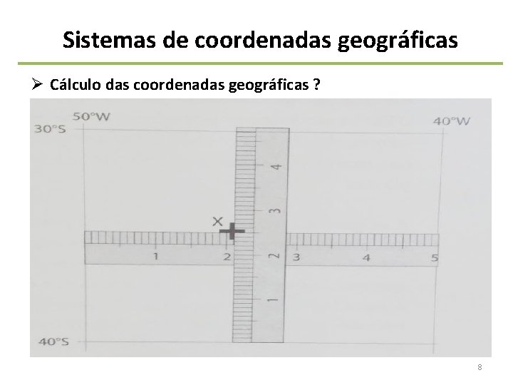 Sistemas de coordenadas geográficas Ø Cálculo das coordenadas geográficas ? • Pode ser realizada