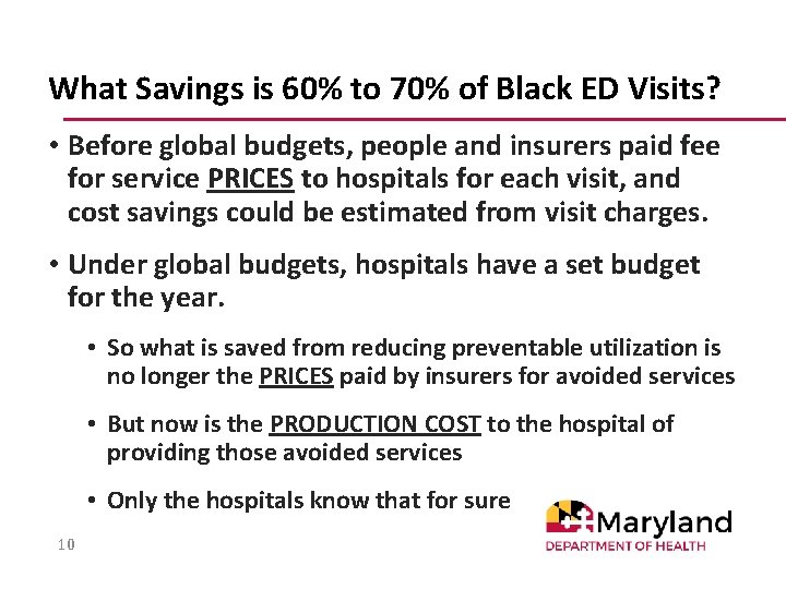 What Savings is 60% to 70% of Black ED Visits? • Before global budgets,