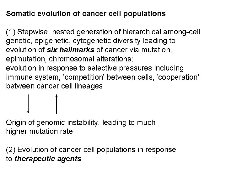 Somatic evolution of cancer cell populations (1) Stepwise, nested generation of hierarchical among-cell genetic,