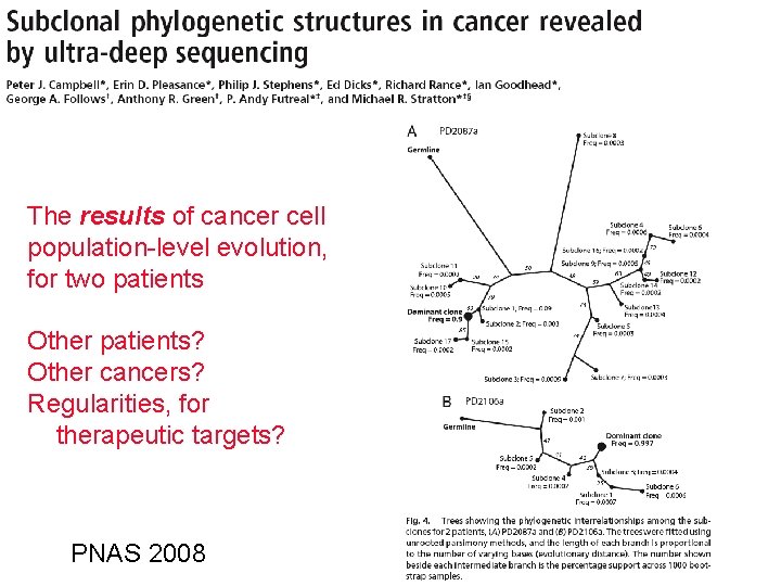 The results of cancer cell population-level evolution, for two patients Other patients? Other cancers?