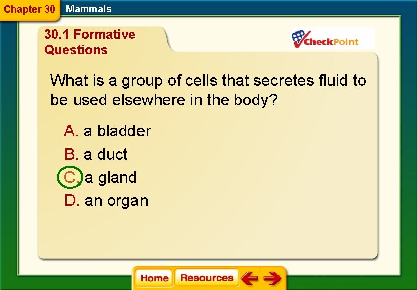 Chapter 30 Mammals 30. 1 Formative Questions What is a group of cells that