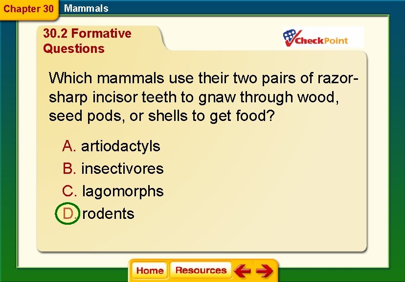 Chapter 30 Mammals 30. 2 Formative Questions Which mammals use their two pairs of