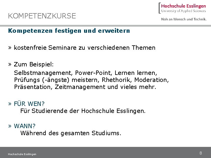 KOMPETENZKURSE Kompetenzen festigen und erweitern » kostenfreie Seminare zu verschiedenen Themen » Zum Beispiel: