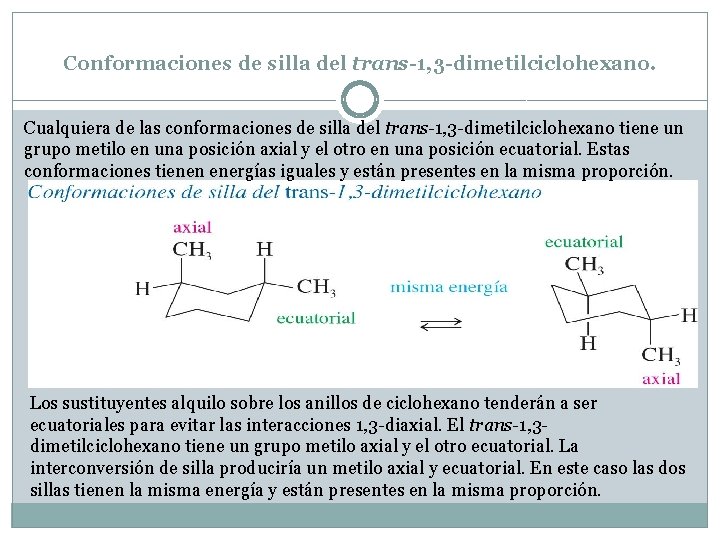 Conformaciones de silla del trans-1, 3 -dimetilciclohexano. Cualquiera de las conformaciones de silla del