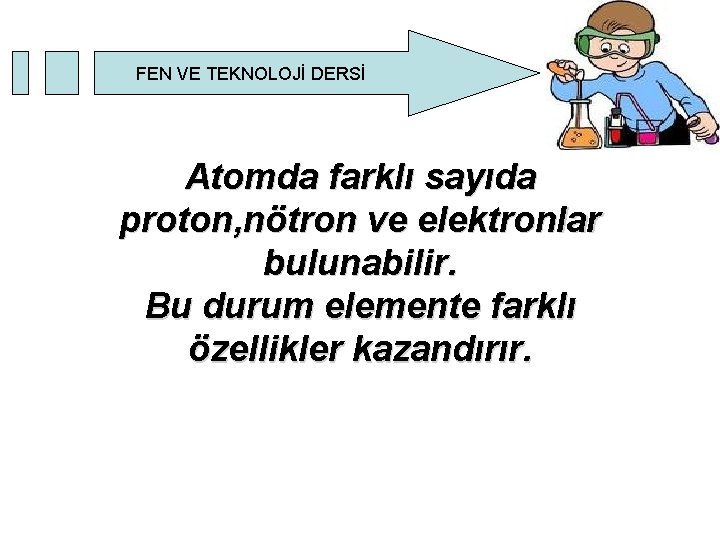 FEN VE TEKNOLOJİ DERSİ Atomda farklı sayıda proton, nötron ve elektronlar bulunabilir. Bu durum FEN VE TEKNOLOJİ DERSİ Atomda farklı sayıda proton, nötron ve elektronlar bulunabilir. Bu durum