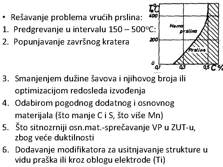  • Rešavanje problema vrućih prslina: 1. Predgrevanje u intervalu 150 – 500 o.