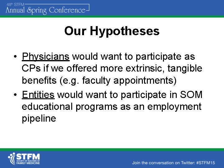 Our Hypotheses • Physicians would want to participate as CPs if we offered more