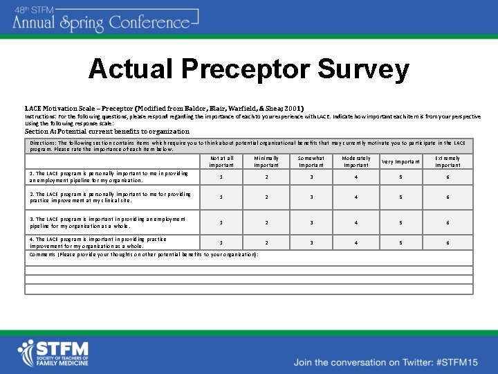 Actual Preceptor Survey LACE Motivation Scale – Preceptor (Modified from Baldor, Blair, Warfield, &