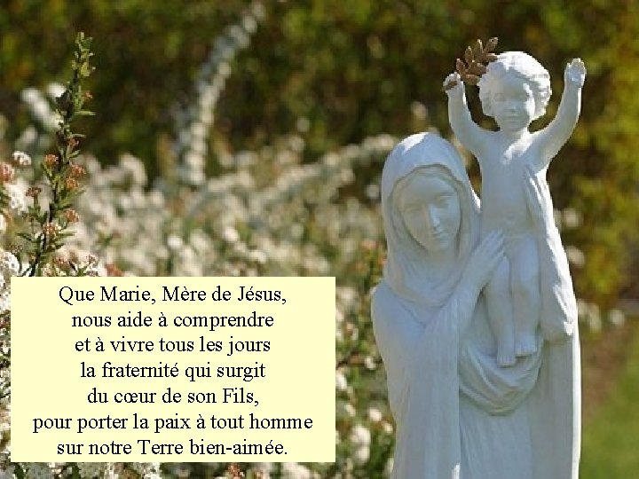 Que Marie, Mère de Jésus, nous aide à comprendre et à vivre tous les