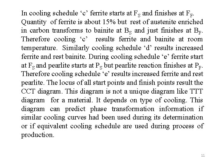 In cooling schedule ‘c’ ferrite starts at FS and finishes at FF. Quantity of