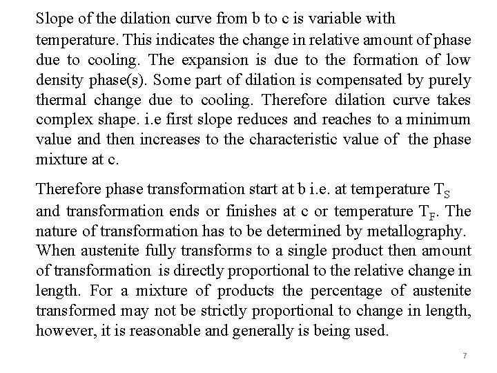 Slope of the dilation curve from b to c is variable with temperature. This