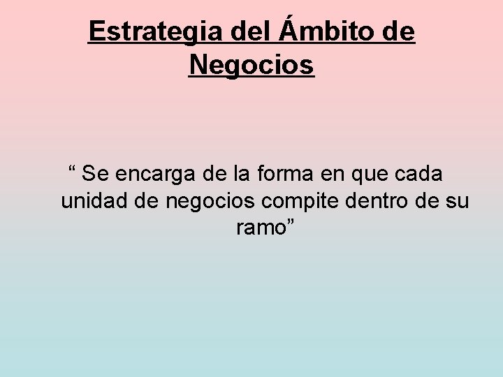 Estrategia del Ámbito de Negocios “ Se encarga de la forma en que cada