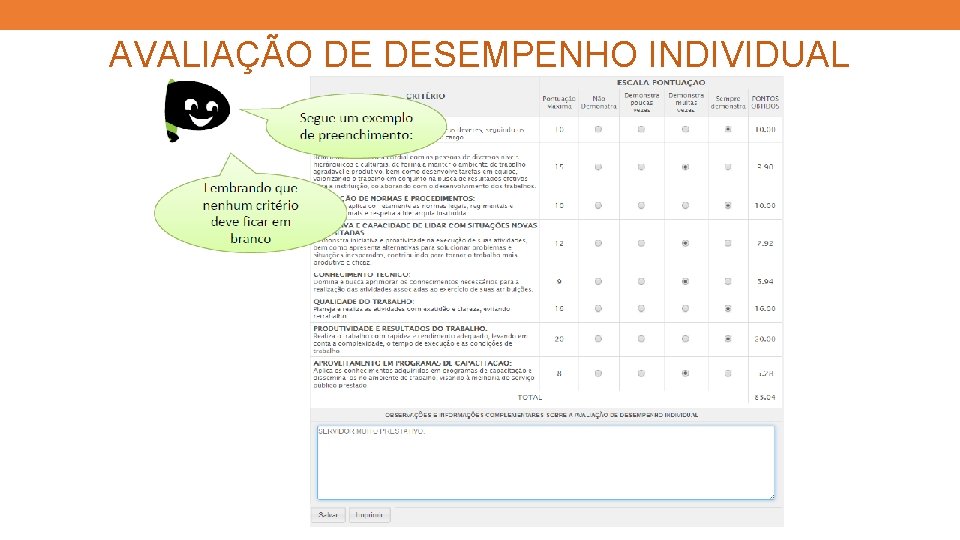 AVALIAÇÃO DE DESEMPENHO INDIVIDUAL 