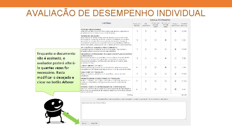 AVALIAÇÃO DE DESEMPENHO INDIVIDUAL 