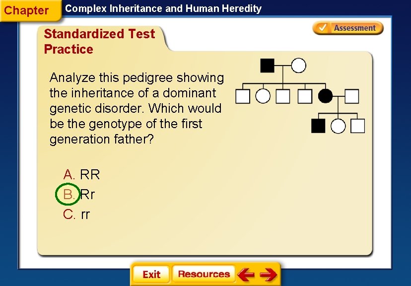 Chapter Complex Inheritance and Human Heredity Standardized Test Practice Analyze this pedigree showing the