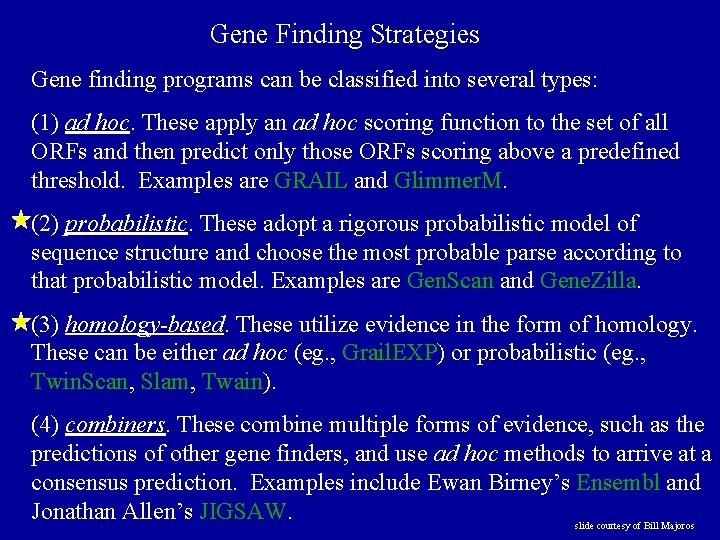 Gene Finding Strategies Gene finding programs can be classified into several types: (1) ad