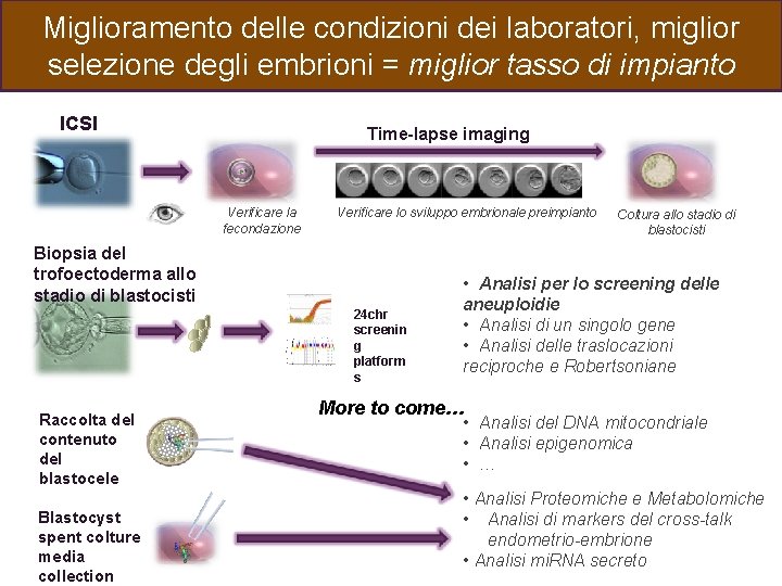 Miglioramento delle condizioni dei laboratori, miglior selezione degli embrioni = miglior tasso di impianto