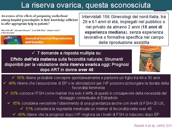 La riserva ovarica, questa sconosciuta Intervistati 156 Ginecologi del nord-Italia, tra 28 e 61