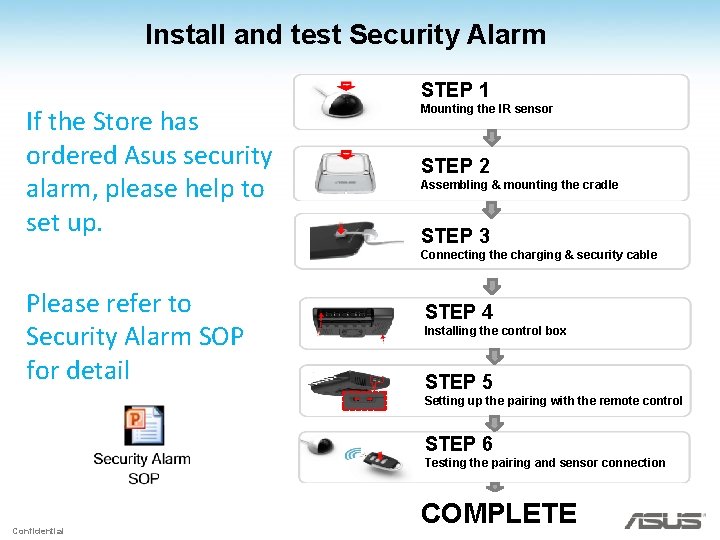 Install and test Security Alarm STEP 1 If the Store has ordered Asus security