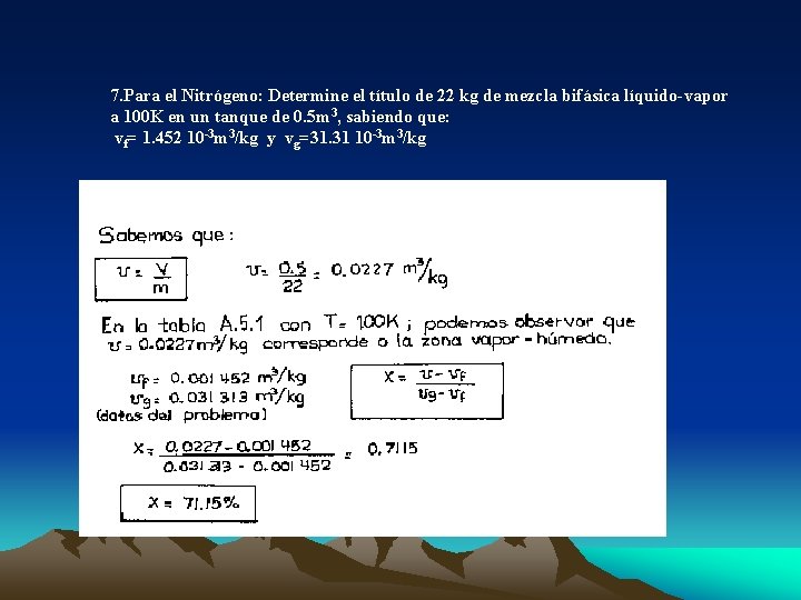 7. Para el Nitrógeno: Determine el título de 22 kg de mezcla bifásica líquido-vapor