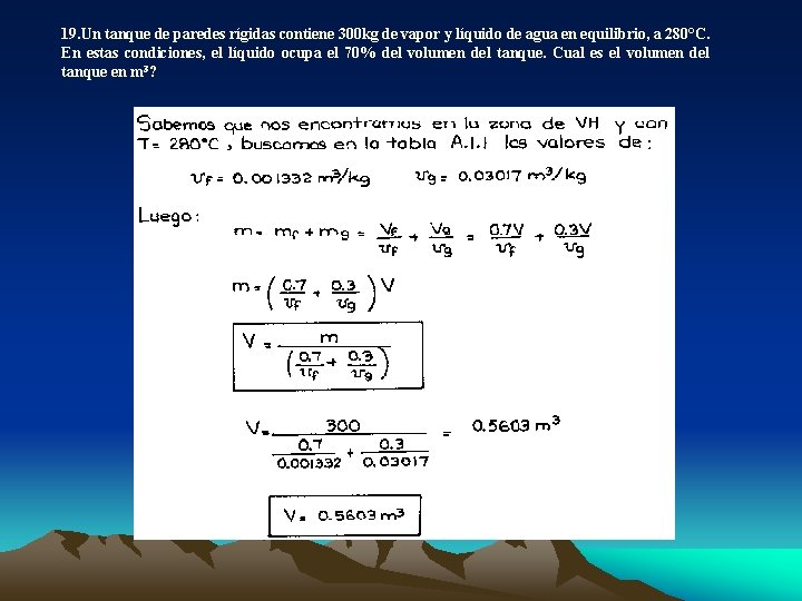 19. Un tanque de paredes rígidas contiene 300 kg de vapor y líquido de