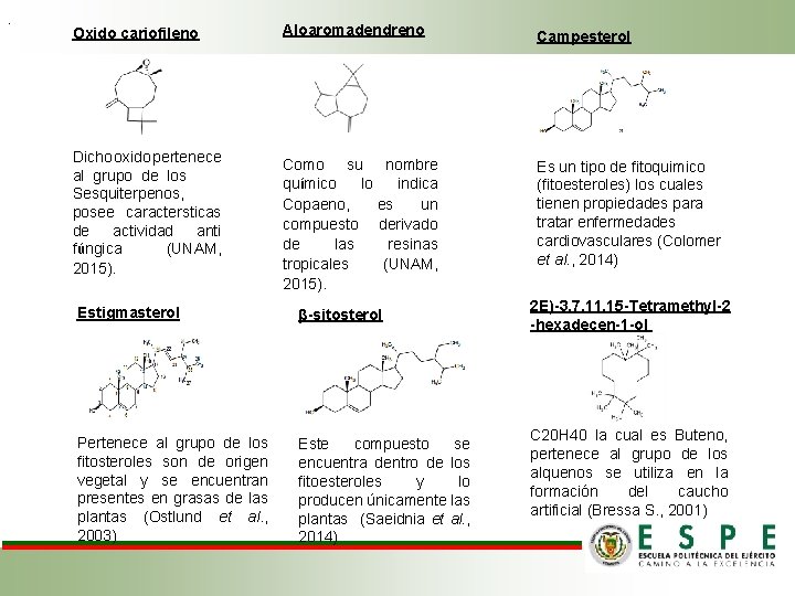 . Oxido cariofileno Dicho oxido pertenece al grupo de los Sesquiterpenos, posee caractersticas de