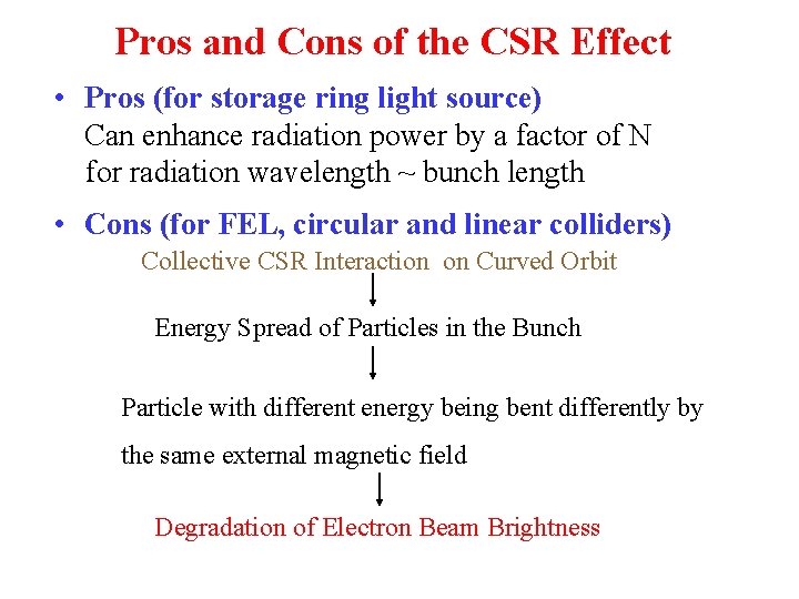 Pros and Cons of the CSR Effect • Pros (for storage ring light source)
