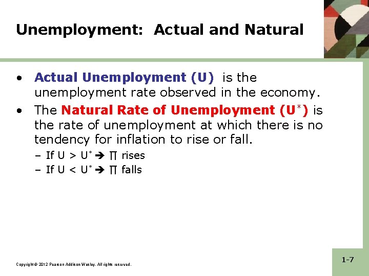 Unemployment: Actual and Natural • Actual Unemployment (U) is the unemployment rate observed in Unemployment: Actual and Natural • Actual Unemployment (U) is the unemployment rate observed in
