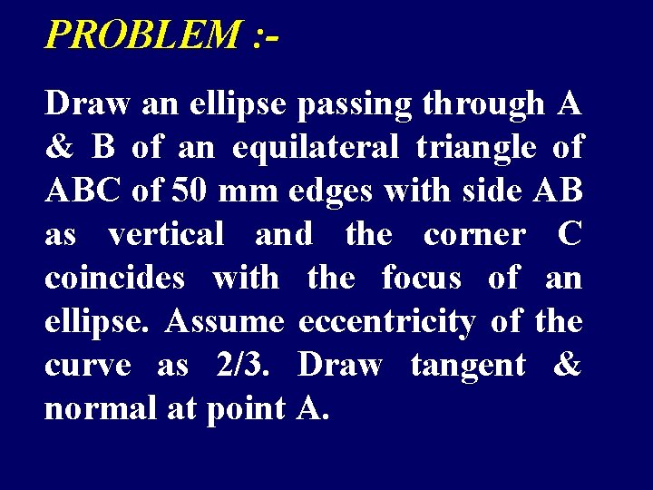 PROBLEM : Draw an ellipse passing through A & B of an equilateral triangle