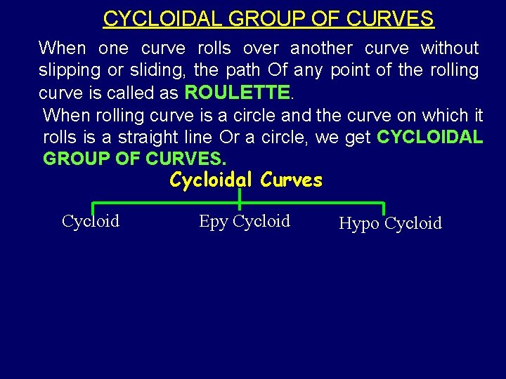CYCLOIDAL GROUP OF CURVES When one curve rolls over another curve without slipping or