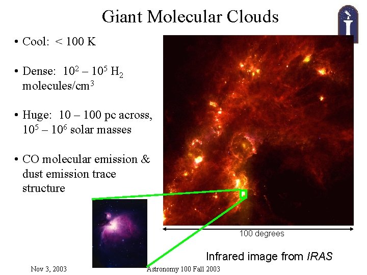 Giant Molecular Clouds • Cool: < 100 K • Dense: 102 – 105 H Giant Molecular Clouds • Cool: < 100 K • Dense: 102 – 105 H