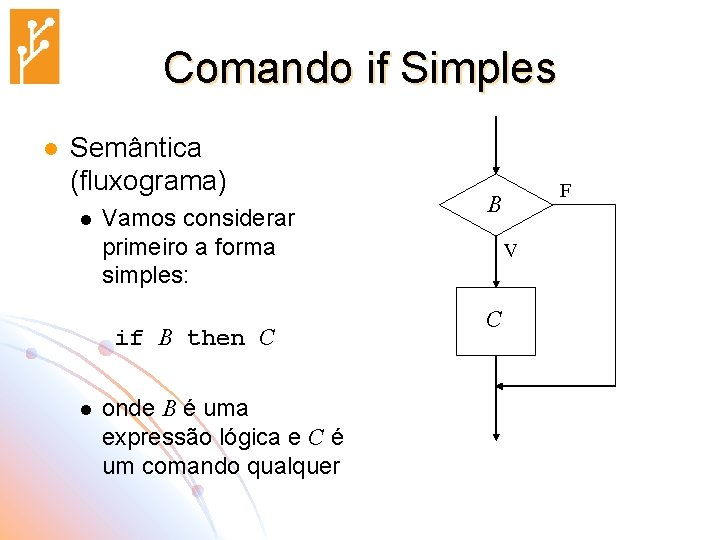 Comando if Simples l Semântica (fluxograma) l Vamos considerar primeiro a forma simples: if