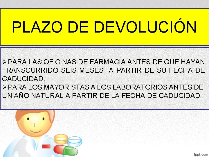 PLAZO DE DEVOLUCIÓN ØPARA LAS OFICINAS DE FARMACIA ANTES DE QUE HAYAN TRANSCURRIDO SEIS PLAZO DE DEVOLUCIÓN ØPARA LAS OFICINAS DE FARMACIA ANTES DE QUE HAYAN TRANSCURRIDO SEIS