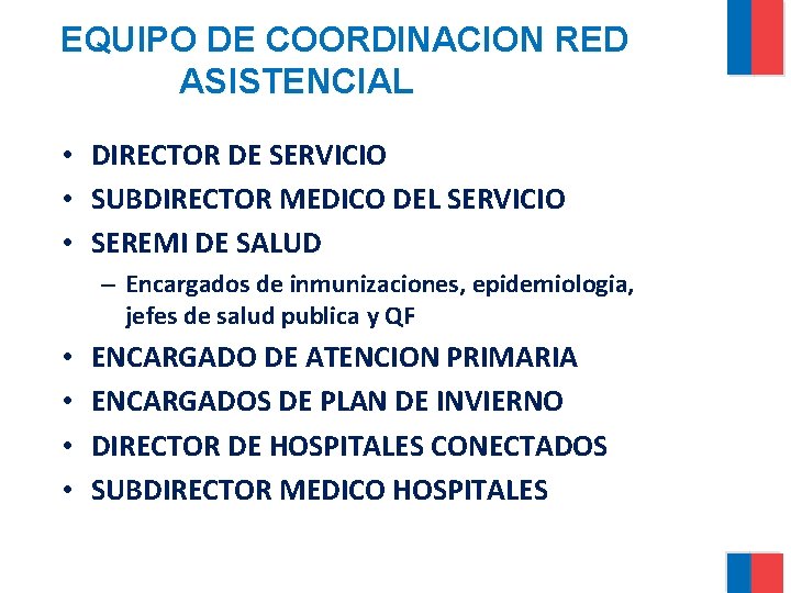 EQUIPO DE COORDINACION RED ASISTENCIAL • DIRECTOR DE SERVICIO • SUBDIRECTOR MEDICO DEL SERVICIO
