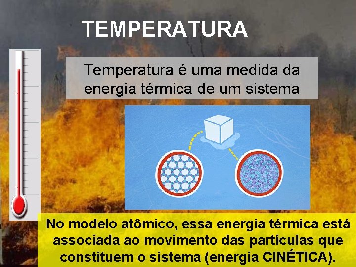 TEMPERATURA Temperatura é uma medida da energia térmica de um sistema No modelo atômico,