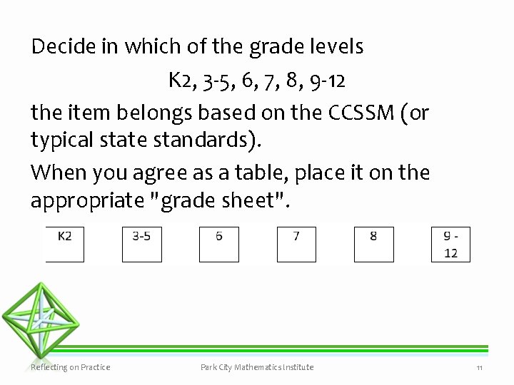 Decide in which of the grade levels K 2, 3 -5, 6, 7, 8,