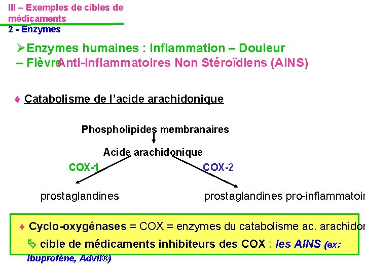 III – Exemples de cibles de médicaments 2 - Enzymes humaines : Inflammation – III – Exemples de cibles de médicaments 2 - Enzymes humaines : Inflammation –