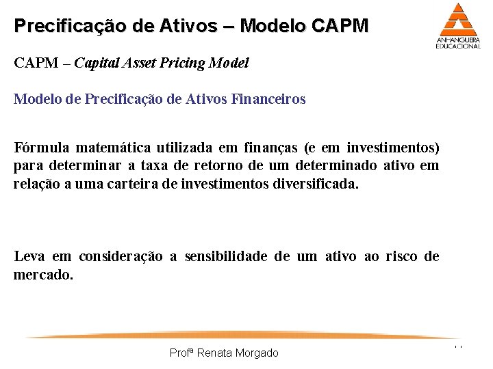 Precificação de Ativos – Modelo CAPM – Capital Asset Pricing Modelo de Precificação de