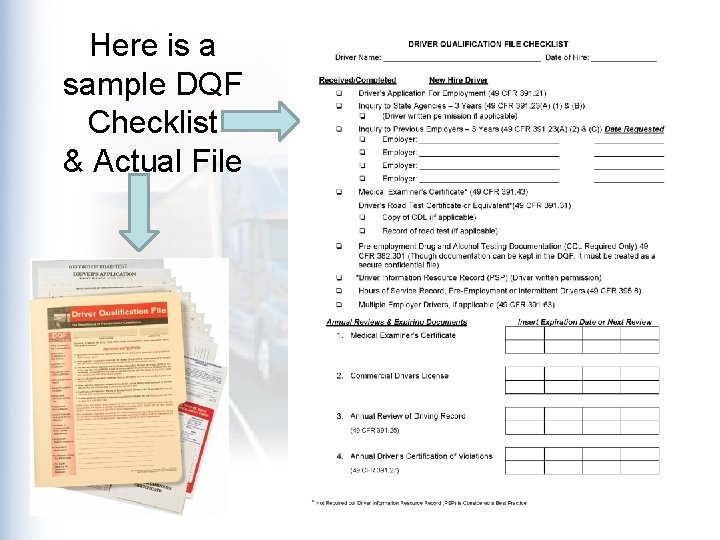 Here is a sample DQF Checklist & Actual File 