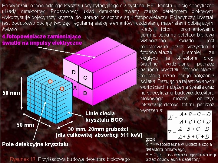 Po wybraniu odpowiedniego kryształu scyntylacyjnego dla systemu PET konstruuje się specyficzne układy detektorów. Podstawowy