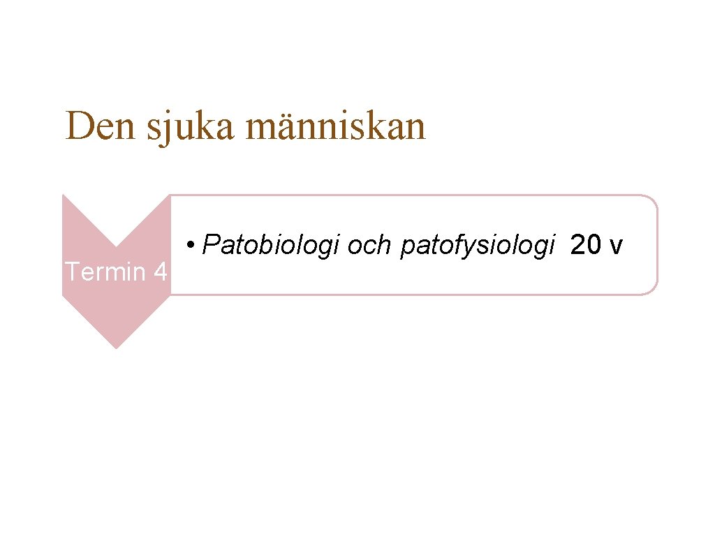 Den sjuka människan Termin 4 • Patobiologi och patofysiologi 20 v 