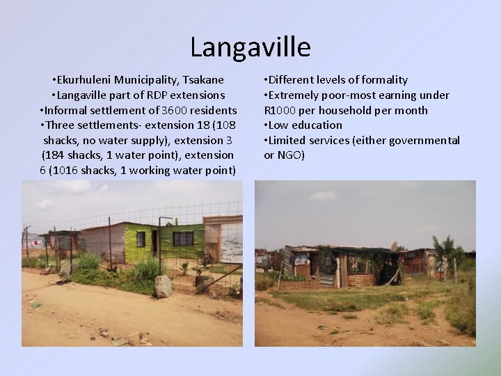 Langaville • Ekurhuleni Municipality, Tsakane • Langaville part of RDP extensions • Informal settlement