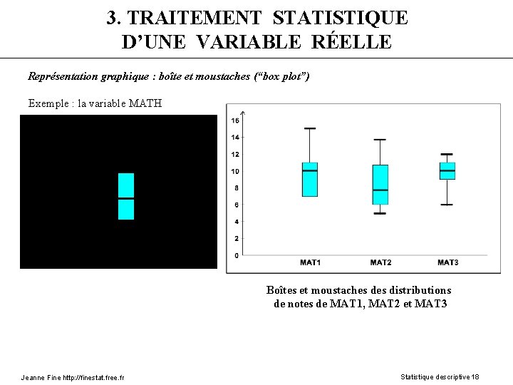 3. TRAITEMENT STATISTIQUE D’UNE VARIABLE RÉELLE Représentation graphique : boîte et moustaches (“box plot”)