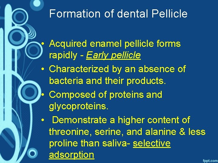 Formation of dental Pellicle • Acquired enamel pellicle forms rapidly - Early pellicle •