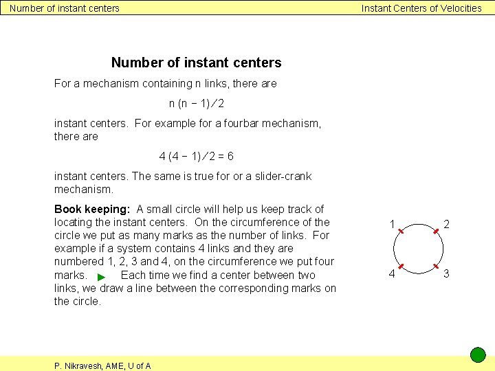 Number of instant centers Instant Centers of Velocities Number of instant centers For a