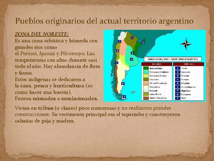 Pueblos originarios del actual territorio argentino ZONA DEL NORESTE: Es una zona selvática y