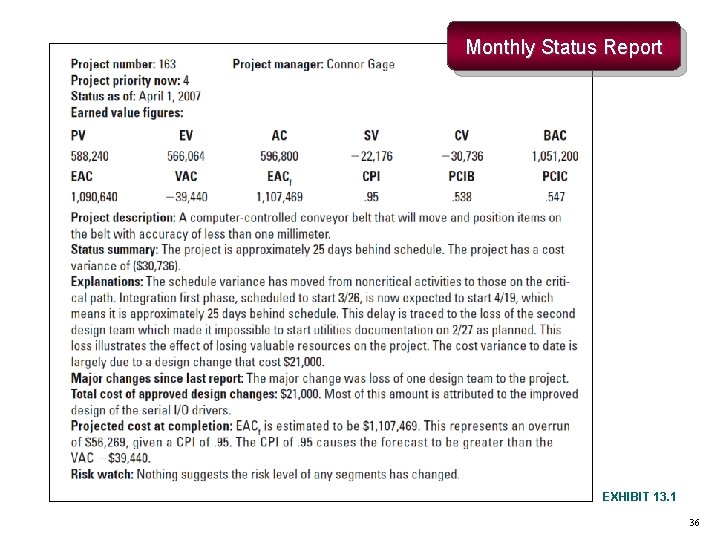 Monthly Status Report EXHIBIT 13. 1 36 Monthly Status Report EXHIBIT 13. 1 36