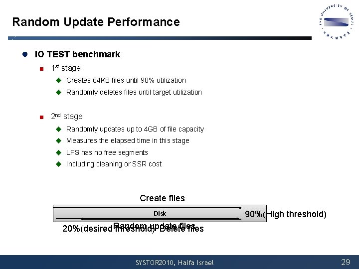 Random Update Performance l IO TEST benchmark ■ 1 st stage u Creates 64 Random Update Performance l IO TEST benchmark ■ 1 st stage u Creates 64
