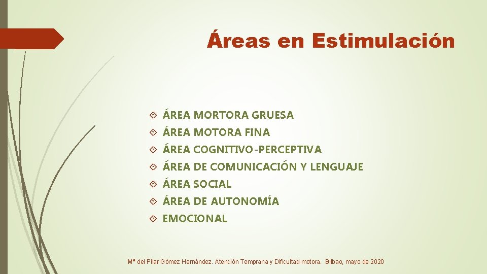 Áreas en Estimulación ÁREA MORTORA GRUESA ÁREA MOTORA FINA ÁREA COGNITIVO-PERCEPTIVA ÁREA DE COMUNICACIÓN