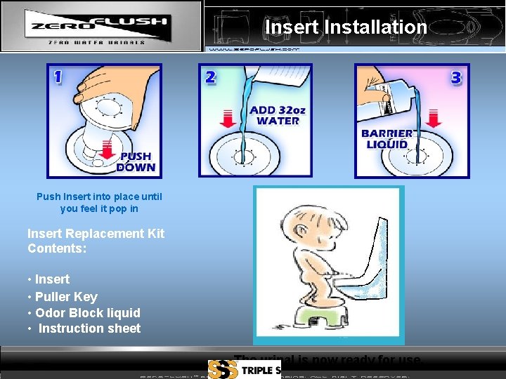 Insert Installation Push Insert into place until you feel it pop in Insert Replacement